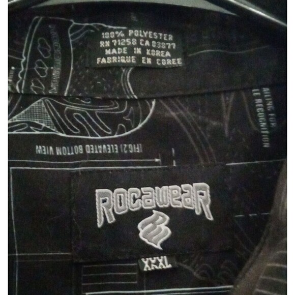 Vtg Rocawear Button Up Shirt Y2K Men's 2XL Black AOP Logo Short Sleeve Mint Cond - Picture 6 of 6